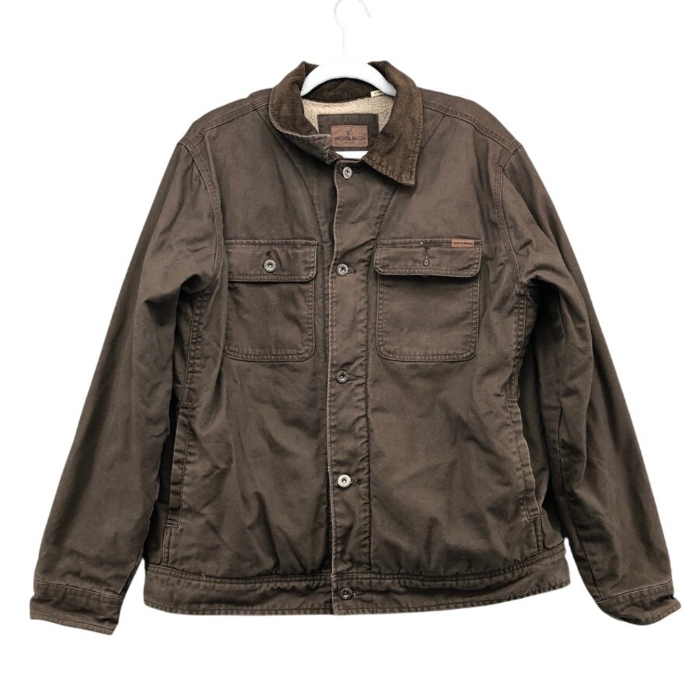 Woolrich Canvas Jacket Mens Large Brown Sherpa Lined Corduroy Workwear Outdoor